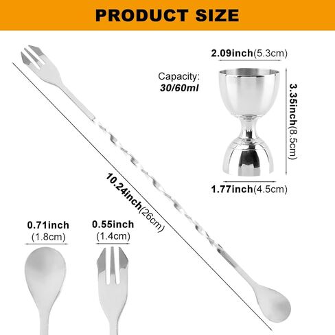 Cocktail Jigger for Bartending, 1 oz 2 oz Cocktail Measuring Jigger with Cocktail Spoon, Shot Measure Double Jigger with Measurements Inside, Bar Alcohol Measuring Tools in Saudi Arabia