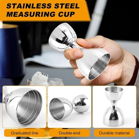 Cocktail Jigger for Bartending, 1 oz 2 oz Cocktail Measuring Jigger with Cocktail Spoon, Shot Measure Double Jigger with Measurements Inside, Bar Alcohol Measuring Tools in Saudi Arabia