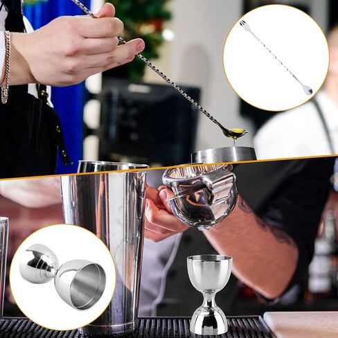 Cocktail Jigger for Bartending, 1 oz 2 oz Cocktail Measuring Jigger with Cocktail Spoon, Shot Measure Double Jigger with Measurements Inside, Bar Alcohol Measuring Tools in Saudi Arabia