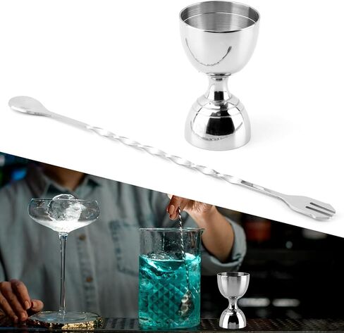 Cocktail Jigger for Bartending, 1 oz 2 oz Cocktail Measuring Jigger with Cocktail Spoon, Shot Measure Double Jigger with Measurements Inside, Bar Alcohol Measuring Tools in Saudi Arabia