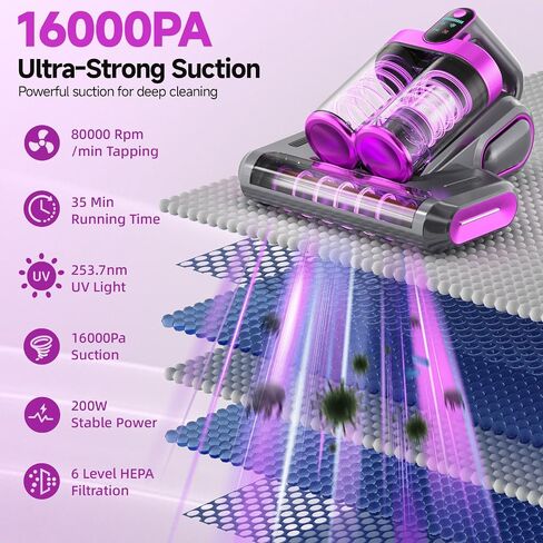 فراغ مرتبة اللاسلكي ، فراغ سرير 16 كيلو باسكال مع ضوء 253.7nm UV-C ، مرشح HEPA والتكنولوجيا بالموجات فوق الصوتية ، فراغ محمول محمول للأريكة والأريكة والحيوانات الأليفة in Kuwait