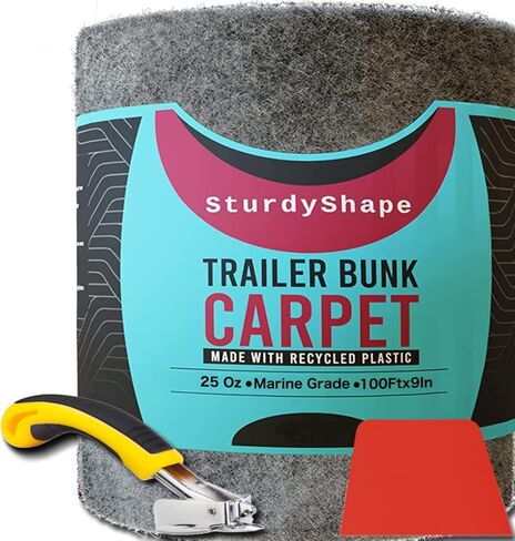 SturdyShape Boat Trailer Bunk Carpet Kit 9inx100ft - Marine Carpet Covers for Trailers, Lift Runners, and Jet Skis - (1, Black) (Black) in Kuwait