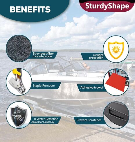 SturdyShape Boat Trailer Bunk Carpet Kit 9inx100ft - Marine Carpet Covers for Trailers, Lift Runners, and Jet Skis - (1, Black) (Black) in Kuwait