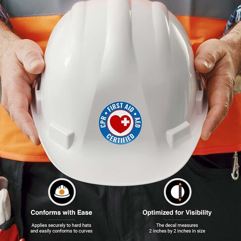 CPR معتمد ، الإسعافات الأولية ، ملصق القبعة الصلبة ، (6 حزمة) 2x2 بوصة ، صائق القبعة الصلبة ، التي صنعت في الولايات المتحدة الأمريكية بواسطة Sigo Signs in Saudi Arabia