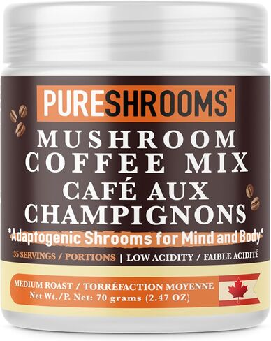 قهوة الفطر 7 في 1 من PureShrooms: عرف الأسد العضوي، تشاجا، ريشي، ذيل الديك الرومي، كورديسيبس، مايتاكي - ارفع صباحك - بديل القهوة (100 جم/3.53 أونصة) in Saudi Arabia