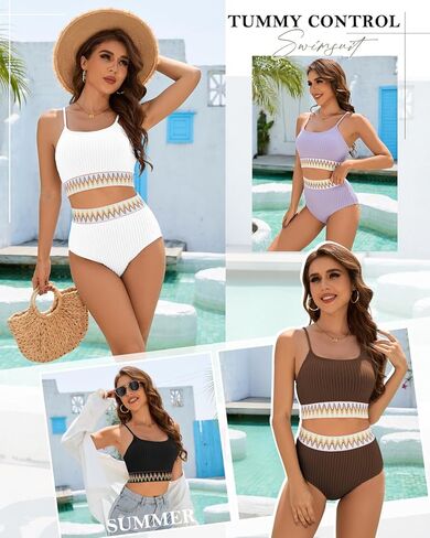 Century Star High Waisted Bikini Sets for Women Swimsuits Ribbed Swimwear 2025 Patchwork Bathing Suit Sports 2-Piece in Saudi Arabia