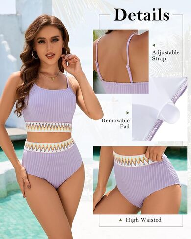 Century Star High Waisted Bikini Sets for Women Swimsuits Ribbed Swimwear 2025 Patchwork Bathing Suit Sports 2-Piece in Saudi Arabia