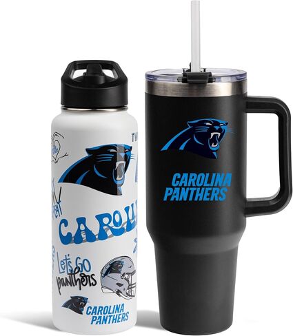 The Memory Company Officially Licensed NFL 2-Pack Stainless Steel Tumbler Set, 34oz Team Spirit Water Bottle & 40oz Game Day Tumbler with Lid and Straw, BPA-Free Materials, Convenient Straw Design in Saudi Arabia