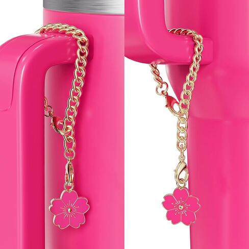 6 Pcs Set Compatible with Stanley Cup Accessories, 4 Hot Pink Flower Straw Toppers Compatible with Stanley Straw Cover 9-10 mm, 2 Cute Flower Charms for Tumbler with Handle in Kuwait
