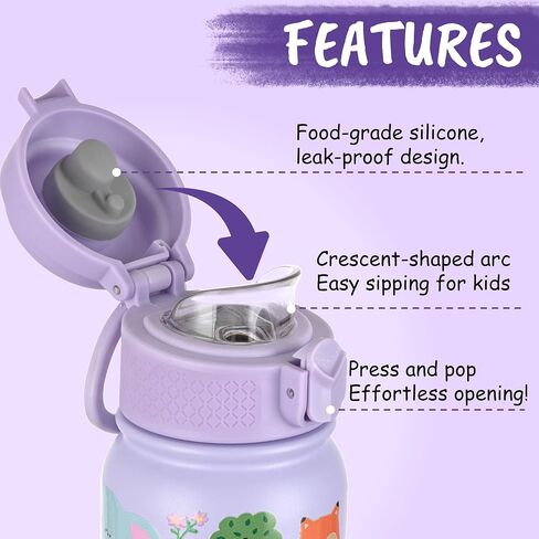 Goppus 12oz Kids Bottle-خالية من BPA ، مقاومة للتسرب ، معزولة من الفولاذ المقاوم للصدأ-مقاومة للعرق ، قابلة لإعادة الاستخدام للمدارس والرياضة والأنشطة الخارجية in Saudi Arabia