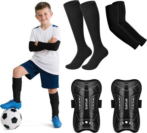 Jasgood Kids Soccer Soccer Shin Screats and Socks with Arm Sleeves for Toddler Youth Age 4-16 Football Defender Gear in Saudi Arabia