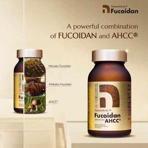 NatureMedic Fucoidan مدعوم بمكمل مناعة الأعشاب البحرية البنية AHCC® مع زجاجة Mekabu Mozuku Agaricus العضوية عالية النقاء - 160 كبسولة نباتية مصنوعة في اليابان in Saudi Arabia