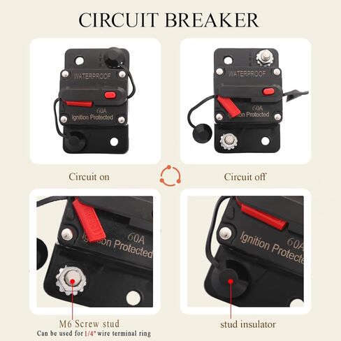 60 أمبير قاطع الدائرة مع 6 AWG 1/4 "محطة حلقة لقوارب التصيد القوارب Marine Marine ATV مركبات مركبات ستيريو الصوت البطارية الإلكترونية in Kuwait