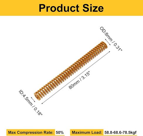 uxcell 2pcs 3D Printer Heating Bed Spring, 8mm OD 80mm Length Light Load Compression Mould Die Spring 3D Printer Compression Spring for 3D Printer Electric Part, Yellow in Kuwait