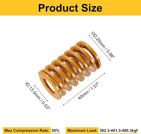 uxcell 2pcs 3D Printer Heating Bed Spring, 8mm OD 80mm Length Light Load Compression Mould Die Spring 3D Printer Compression Spring for 3D Printer Electric Part, Yellow in Kuwait