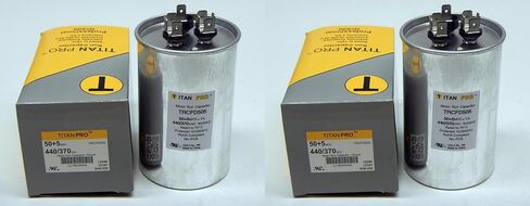 Generic 2 Pack Titan Pro TRCFD505 50/5 MFD 50 + 5 HVAC Round Dual Motor Run Capacitor 50/5 MFD/UF440/370 Volts for Central AIR CONDITIONERS A/C Packard in Kuwait