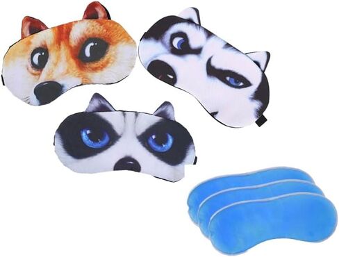 BE 3 Pack Dog Cat Sleep Mask with Gel Mask Cold Warm Compress Cute Funny Blindfold Eye Cover Kids Women Men Gift (Cats4) in Kuwait