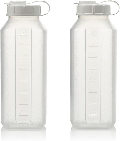 1-Quart (32 fl. oz) Water Bottle Refrigerator Shaker, Pitcher, Milk Storage, Juice, Engraved Measurements, Mixer Bottle, Leak Resistance, Dishwasher Safe, BPA Free, with Easy-Pour Spout, (2-PACK) in Saudi Arabia