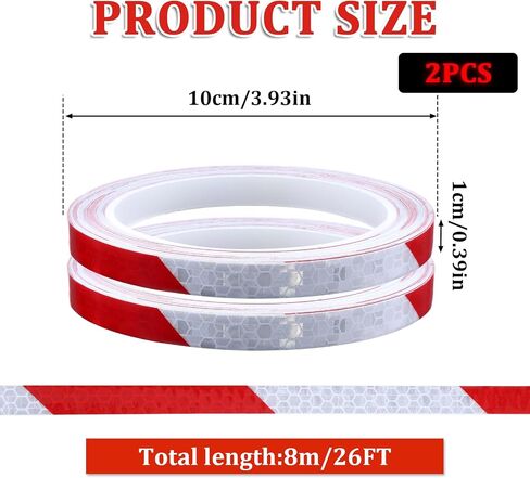 2 PCS Neon Reflective Tape 0.4in X 26feet Red WhiteHigh-Intensity Reflective Tapes, Warning Tape Night Safety Stickers Fluorescent Tapes Waterproof Outdoor Dot Auto Sticker for Bikes Helmet in Saudi Arabia