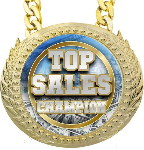 Express Medals Top Sales Award Champ Chain Trophy with a Center Plaque Plate Measuring 6 by 5.25 Inches and Includes a 34 Inch Chain with Black Velvet Presentation Bag. in Saudi Arabia