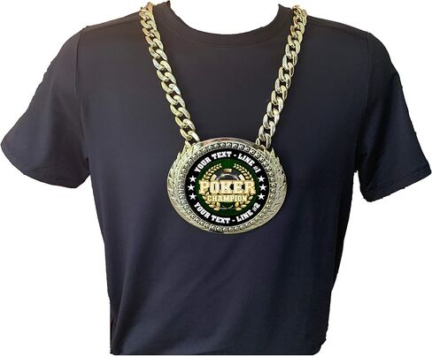 Express Medals Custom Poker Holdem Champ Chain Trophy with 2 Lines of Personalized Text on a Large Rigid Plastic Award Medal and 34 Inch Long Gold Color Neck Chain. Poker in Saudi Arabia