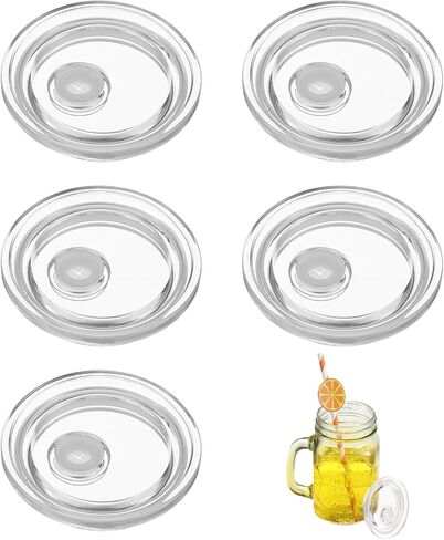 5 Pcs Clear Glass Lids for 16 oz Glass Cups, Acrylic Glass Cup Replacement Lid with Straws Hole for Beer, Soda, Can, Drinking Glasses in Saudi Arabia