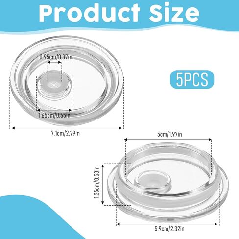 5 Pcs Clear Glass Lids for 16 oz Glass Cups, Acrylic Glass Cup Replacement Lid with Straws Hole for Beer, Soda, Can, Drinking Glasses in Saudi Arabia