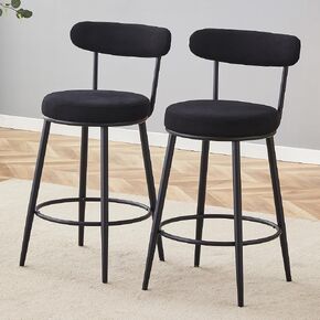 Bar Chair - Two Sets of Ergonomic high Leg bar Chairs with Black Breathable Fabric Pads, with a Total Height of 35.5 inches. Two in one Box (White+Black + Fabric+Metal + Set of 2) in Saudi Arabia