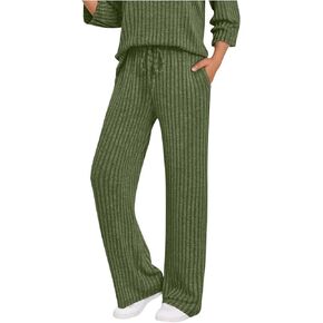 Womens Ribbed Knitted Pants Fall Lounge 2025 Wide Leg Drawstring Elastic Waisted Comfy Sweatpants Loose Sports Pant in Saudi Arabia