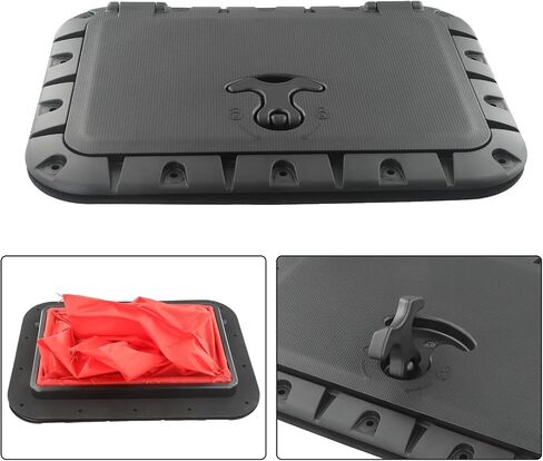 Marine Deck Plate Square Hatch With Pull Out Handle Access Hatch For Boat Canoe 25X35cm Plastic Waterproof Design With 90-Degree Locking Hinges And Red Storage Bag For Outdoor Water Activities Black in Saudi Arabia