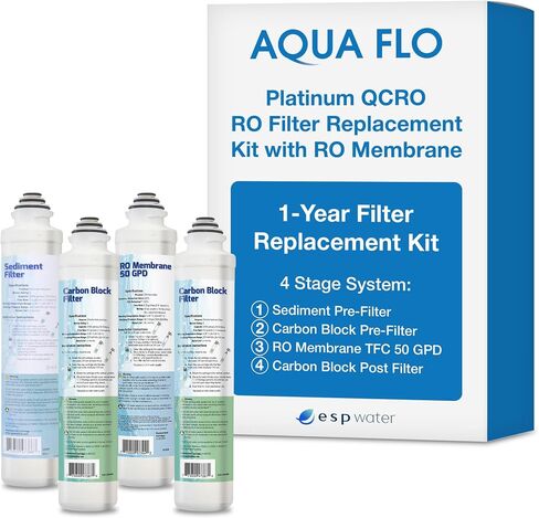أدوات تصفية QCRO RO الأصلية Aqua Flo مع 50 GPD غشاء وخراطيش | ترشيح من 4 مراحل ، تسهيل التثبيت ، تقليل الملوثات ، طعم محسّن ، محلول ماء فعال من حيث التكلفة in Kuwait