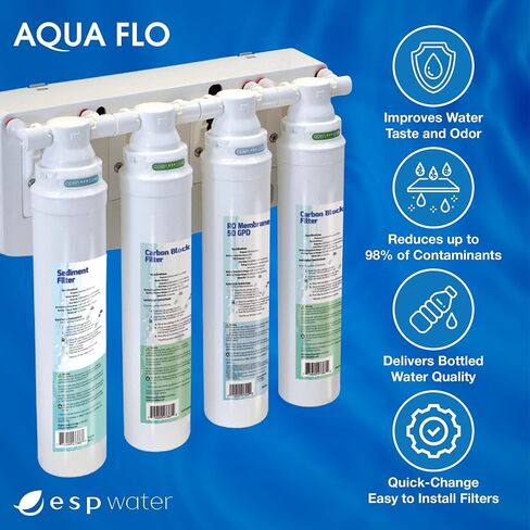 أدوات تصفية QCRO RO الأصلية Aqua Flo مع 50 GPD غشاء وخراطيش | ترشيح من 4 مراحل ، تسهيل التثبيت ، تقليل الملوثات ، طعم محسّن ، محلول ماء فعال من حيث التكلفة in Kuwait