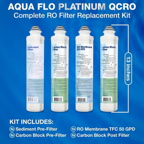 أدوات تصفية QCRO RO الأصلية Aqua Flo مع 50 GPD غشاء وخراطيش | ترشيح من 4 مراحل ، تسهيل التثبيت ، تقليل الملوثات ، طعم محسّن ، محلول ماء فعال من حيث التكلفة in Kuwait