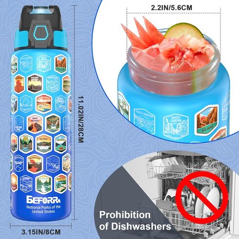 National Parks Water Bottle with 63 Waterproof Stickers & Carry Strap, Durable Plastic Water Bottle 32oz Hiking Water Bottles for Travel, Camping, Gifts for Kids, Men, Women Tritan, BPA Free in Saudi Arabia