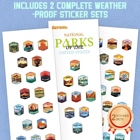 National Parks Water Bottle with 63 Waterproof Stickers & Carry Strap, Durable Plastic Water Bottle 32oz Hiking Water Bottles for Travel, Camping, Gifts for Kids, Men, Women Tritan, BPA Free in Saudi Arabia