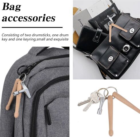 Mini Natural Wood Drumsticks Key Chains with Drum Key, Drum Keys for Tuning Drums, Percussion Keychain Rings, Universal Stainless Steel Drums Tuner Kit, Novelty Gift for Drummers in Saudi Arabia