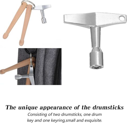 Mini Natural Wood Drumsticks Key Chains with Drum Key, Drum Keys for Tuning Drums, Percussion Keychain Rings, Universal Stainless Steel Drums Tuner Kit, Novelty Gift for Drummers in Saudi Arabia