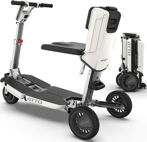 ATTO Folding Travel Powered Mobility Scooter by MovingLife, Full-Size Portable Electric Scooter, Lightweight Lithium Battery, Airline Approved in Saudi Arabia