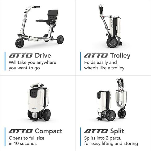 ATTO Folding Travel Powered Mobility Scooter by MovingLife, Full-Size Portable Electric Scooter, Lightweight Lithium Battery, Airline Approved in Saudi Arabia