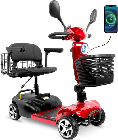 Mobility Scooters for Seniors - Upgraded Powered Mobility Scooters for Adults,Foldable Lightweight Electric Wheelchair,14 Miles Range,5 Mph Range,Seat Swivel,Max Load 265LB,All Terrain(Red) in Saudi Arabia