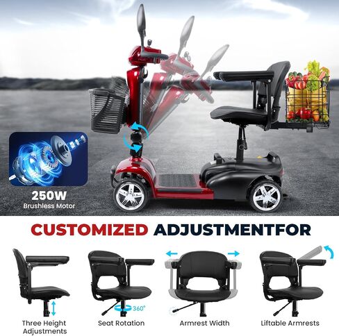 Mobility Scooters for Seniors - Upgraded Powered Mobility Scooters for Adults,Foldable Lightweight Electric Wheelchair,14 Miles Range,5 Mph Range,Seat Swivel,Max Load 265LB,All Terrain(Red) in Saudi Arabia