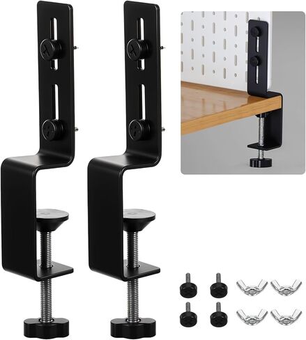 2 PCS Desk Clamp ، Pegboard Fixing Bracket Desktop Fixing Bracket ، Office Game Home Desktop Accessories Bracket ، Pegboard Organizer Metal Bracket (Black) in Kuwait