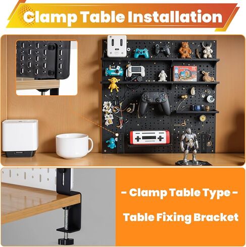 2 PCS Desk Clamp ، Pegboard Fixing Bracket Desktop Fixing Bracket ، Office Game Home Desktop Accessories Bracket ، Pegboard Organizer Metal Bracket (Black) in Kuwait