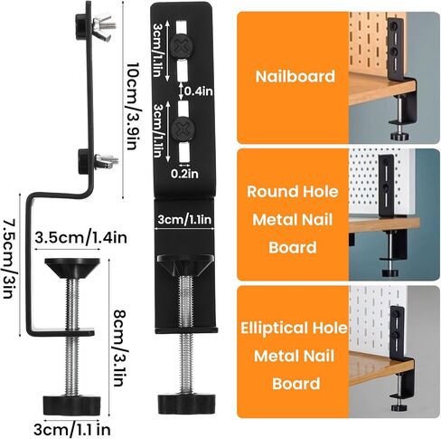 2 PCS Desk Clamp ، Pegboard Fixing Bracket Desktop Fixing Bracket ، Office Game Home Desktop Accessories Bracket ، Pegboard Organizer Metal Bracket (Black) in Kuwait