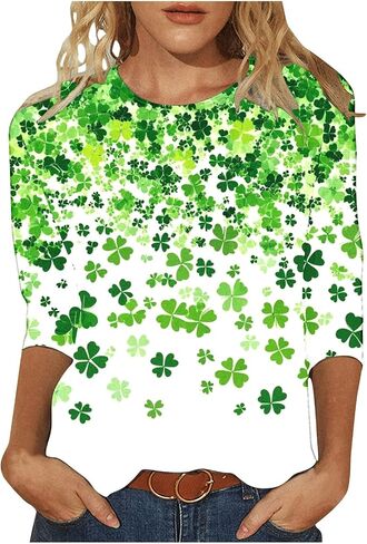 قميص يوم St Patty Women 2025 غير رسمي بالإضافة إلى حجم 3/4 قمصان البرسيم الأيرلندية مضحكة سانت باتريك قمم تونك in Kuwait