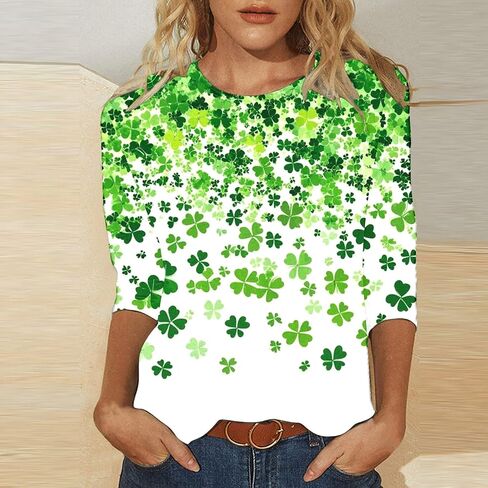 قميص يوم St Patty Women 2025 غير رسمي بالإضافة إلى حجم 3/4 قمصان البرسيم الأيرلندية مضحكة سانت باتريك قمم تونك in Kuwait