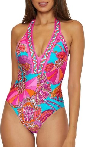 Trina Turk Women's Meilani One Piece Swimsuit, Plunge Neck, Floral Print, Bathing Suits in Saudi Arabia