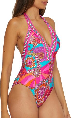 Trina Turk Women's Meilani One Piece Swimsuit, Plunge Neck, Floral Print, Bathing Suits in Saudi Arabia