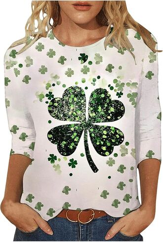قميص يوم St Patty Women 2025 غير رسمي بالإضافة إلى حجم 3/4 قمصان البرسيم الأيرلندية مضحكة سانت باتريك قمم تونك in Kuwait