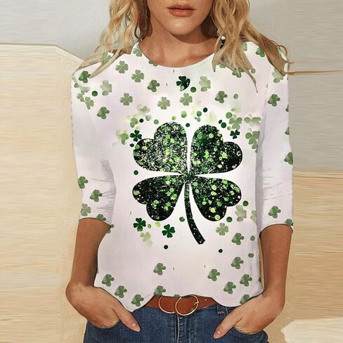 قميص يوم St Patty Women 2025 غير رسمي بالإضافة إلى حجم 3/4 قمصان البرسيم الأيرلندية مضحكة سانت باتريك قمم تونك in Kuwait